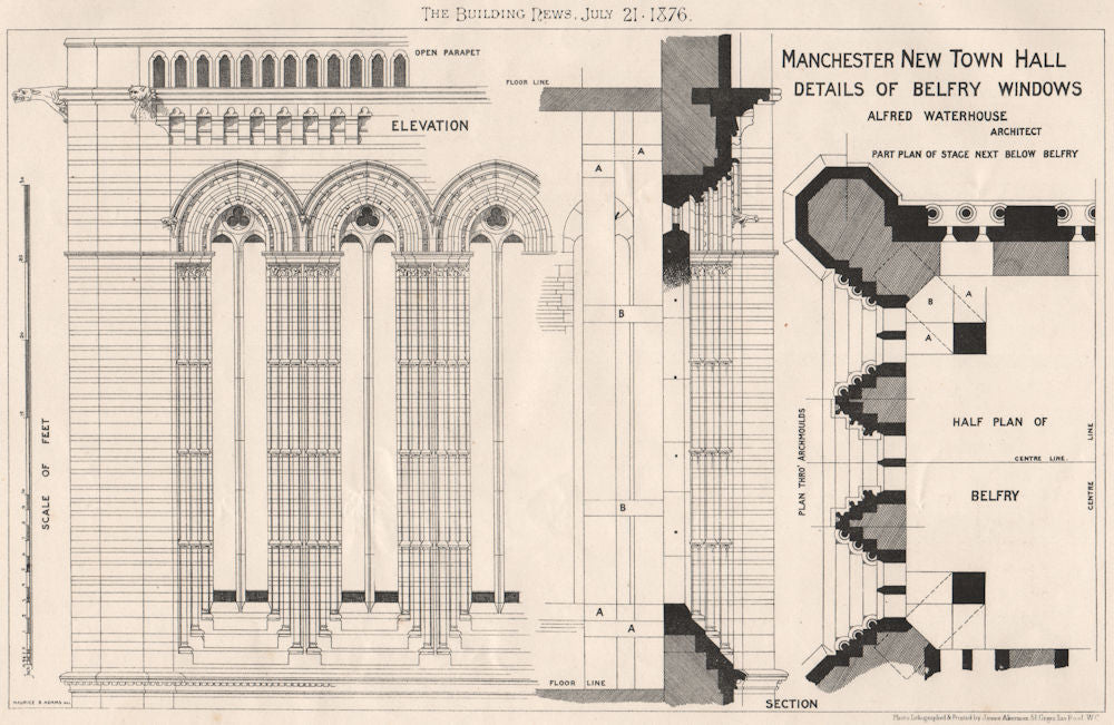 Manchester New Town Hall. Belfry windows detail; Alfred Waterhouse Archt 1876